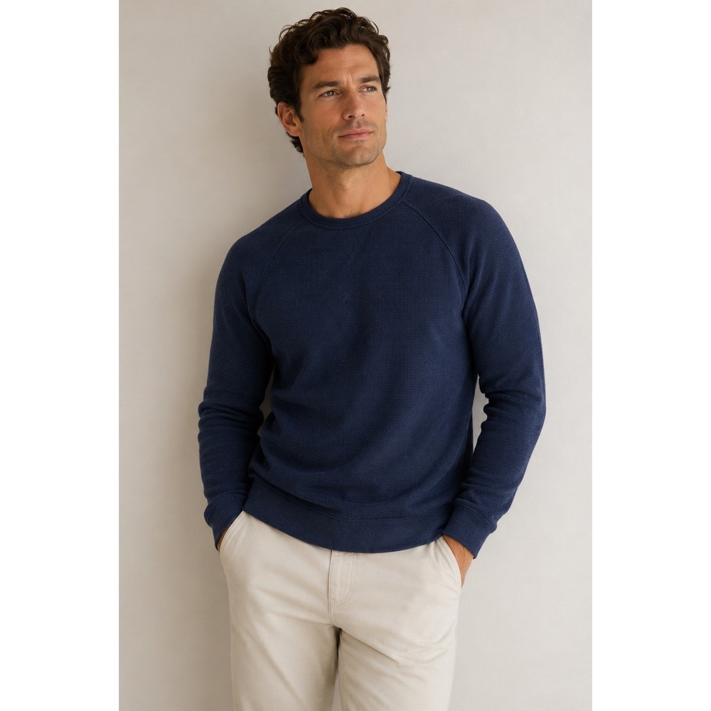 Banana Republic Mens Crew Pullover Sweater Navy Blue Textured Knit Large NWT
